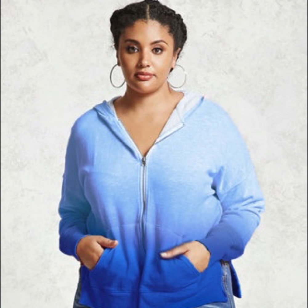 Blue Plus Size Ombre Terry Hoodie